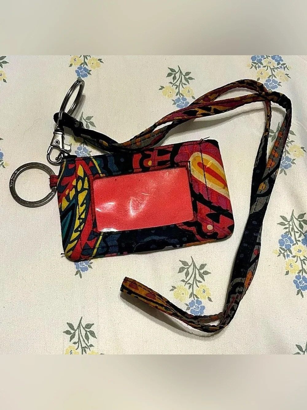 Vera Bradley Multicolor Patterned Wristlet with Red ID Window - Picture 1 of 2